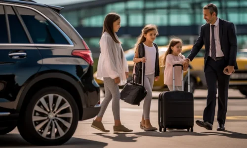 Family enjoying smooth Warrington airport transfers with Arrivals Star Taxis